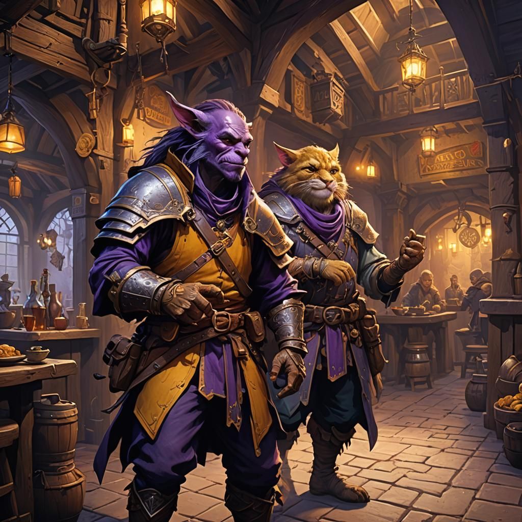 Hobgoblin Bard and Tabaxi Barbarian in Inn
