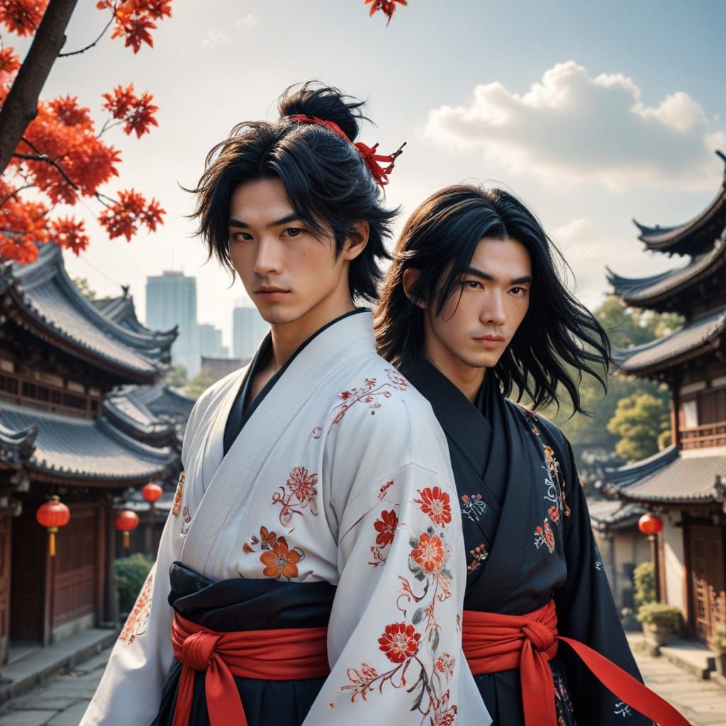 Ethereal Asian Warriors in Traditional Attire