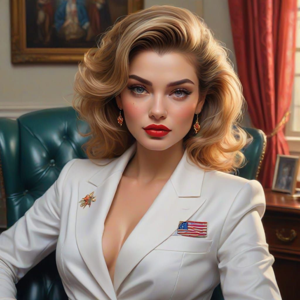 Glamorous Female Politician in Classic Oil Painting Style