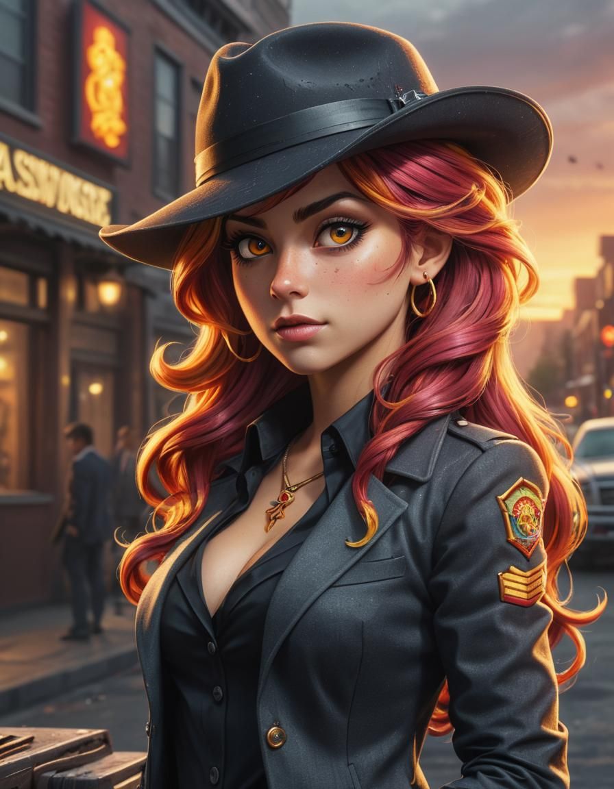 Sunset Shimmer as Hyperrealistic Gangster in HDR