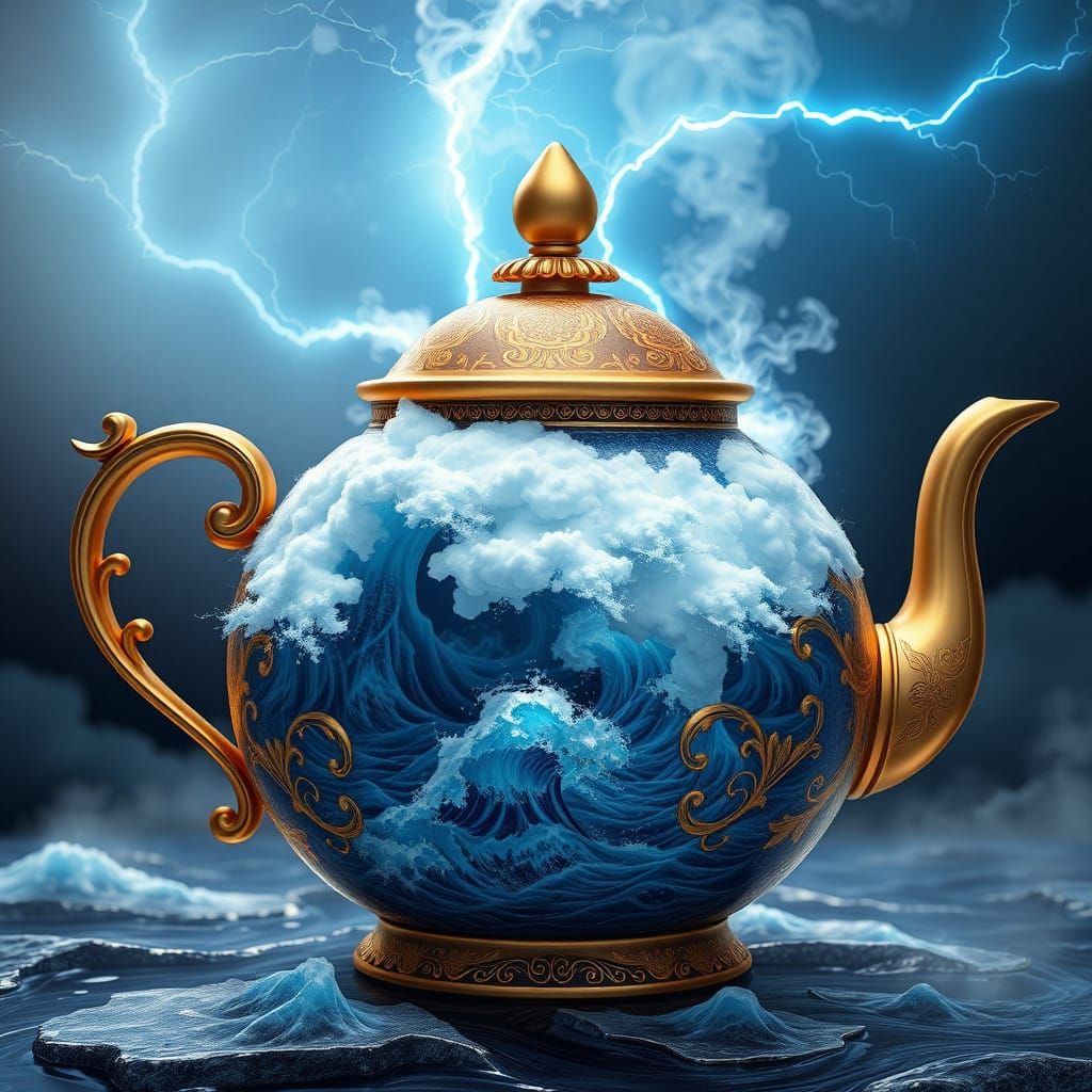 Whimsical Teapot Tempest in Vibrant Matte Painting Style