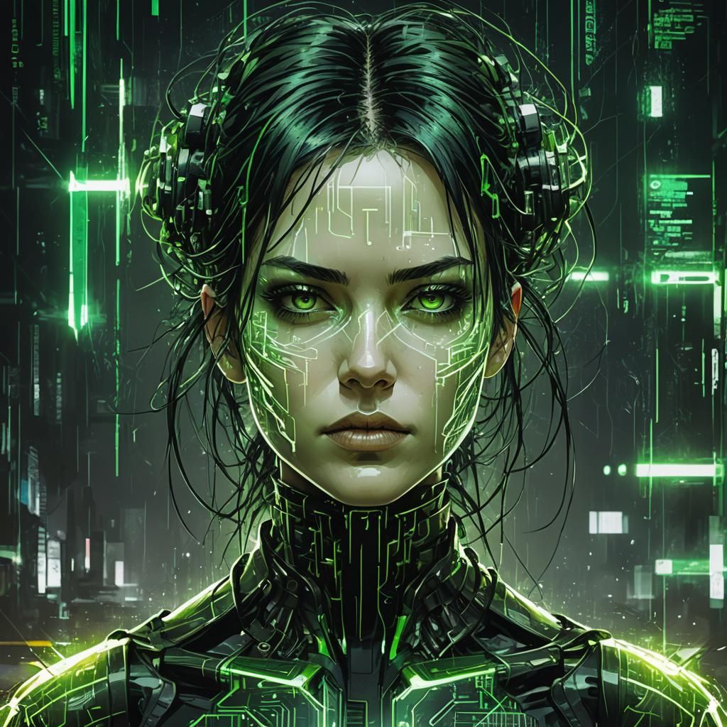 Cyberpunk Goth Girl Portrait in Glitch Art Style