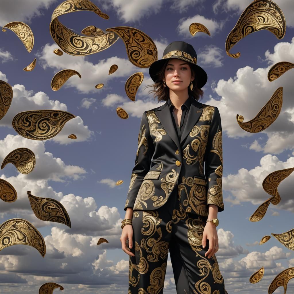 Stunning Italian Woman in Paisley Suit, Surreal 3D Render