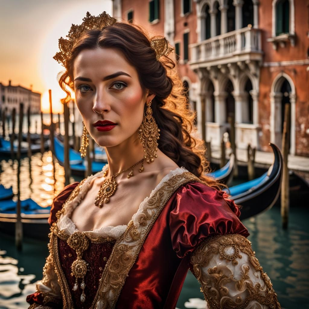 Elegant young beautiful Venetian woman
