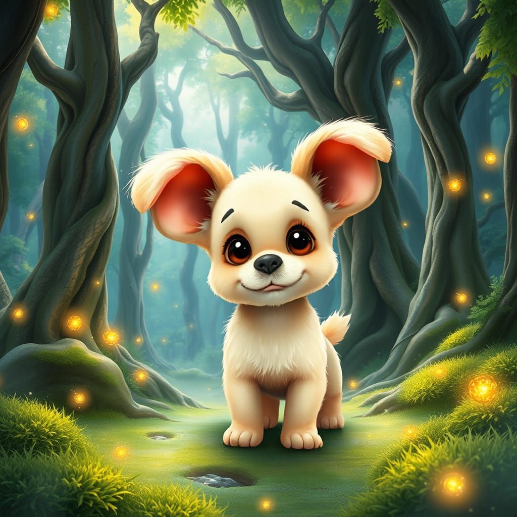 Whimsical Puppy in Enchanted Forest