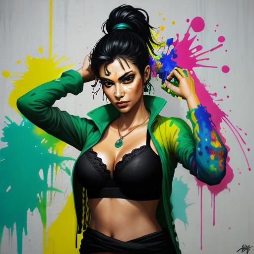 Woman in Bra, Graffiti Art Style