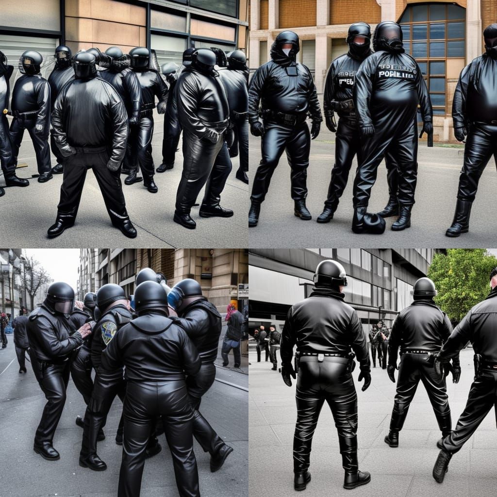Hyperrealistic Street Brawl with Latex-Clad Figures