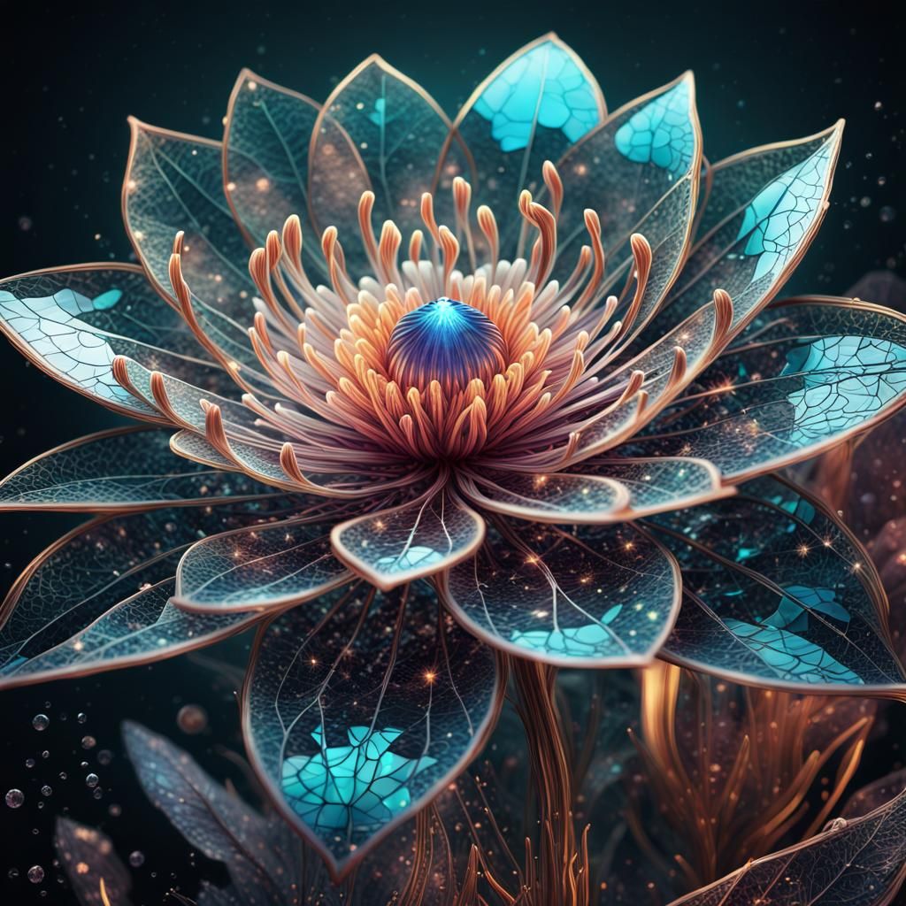 Exotic Flower with Iridescent Scales and Volumetric Light
