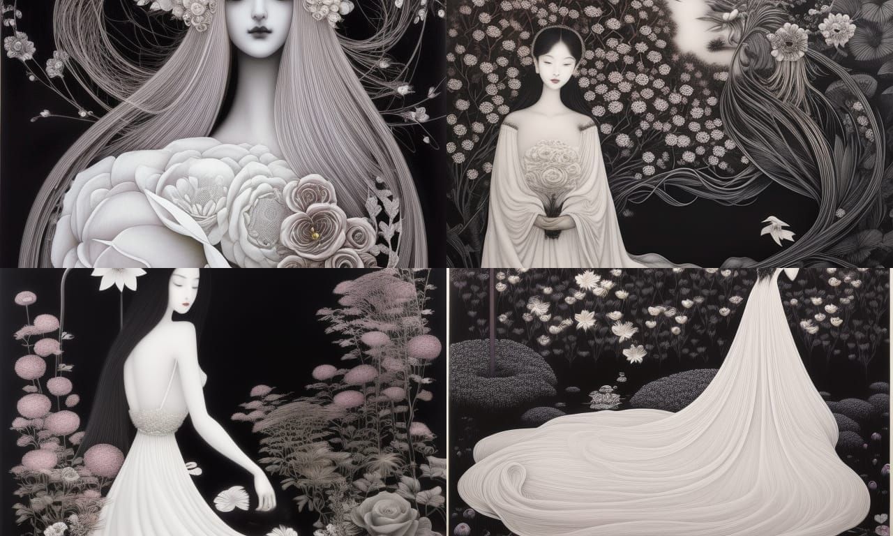 Woman on Swan Bed: Etching in Da Vinci Style