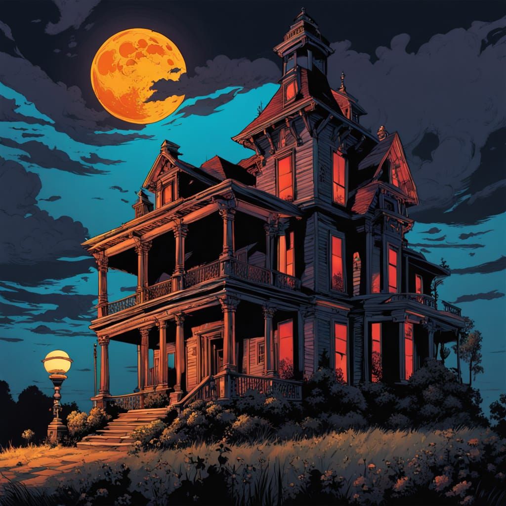 Haunted House in Mike Mignola Comic Style