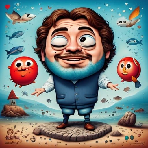 Cartoon Fish Caricature with Exaggerated Human Features