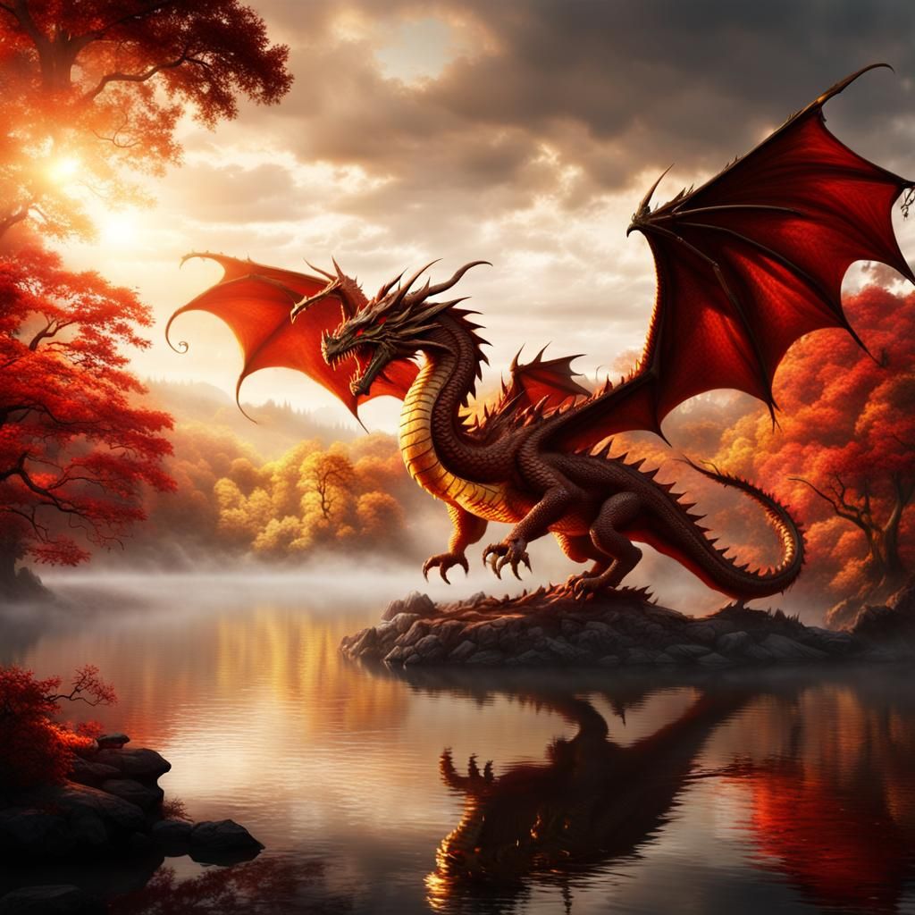 Red and Gold Dragon Rising: Epic Digital Painting