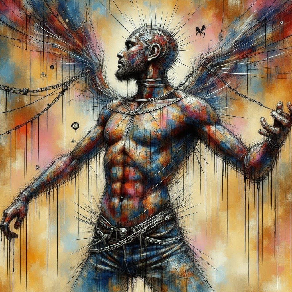 Abstract Creature in Chains Surreal Mixed Media