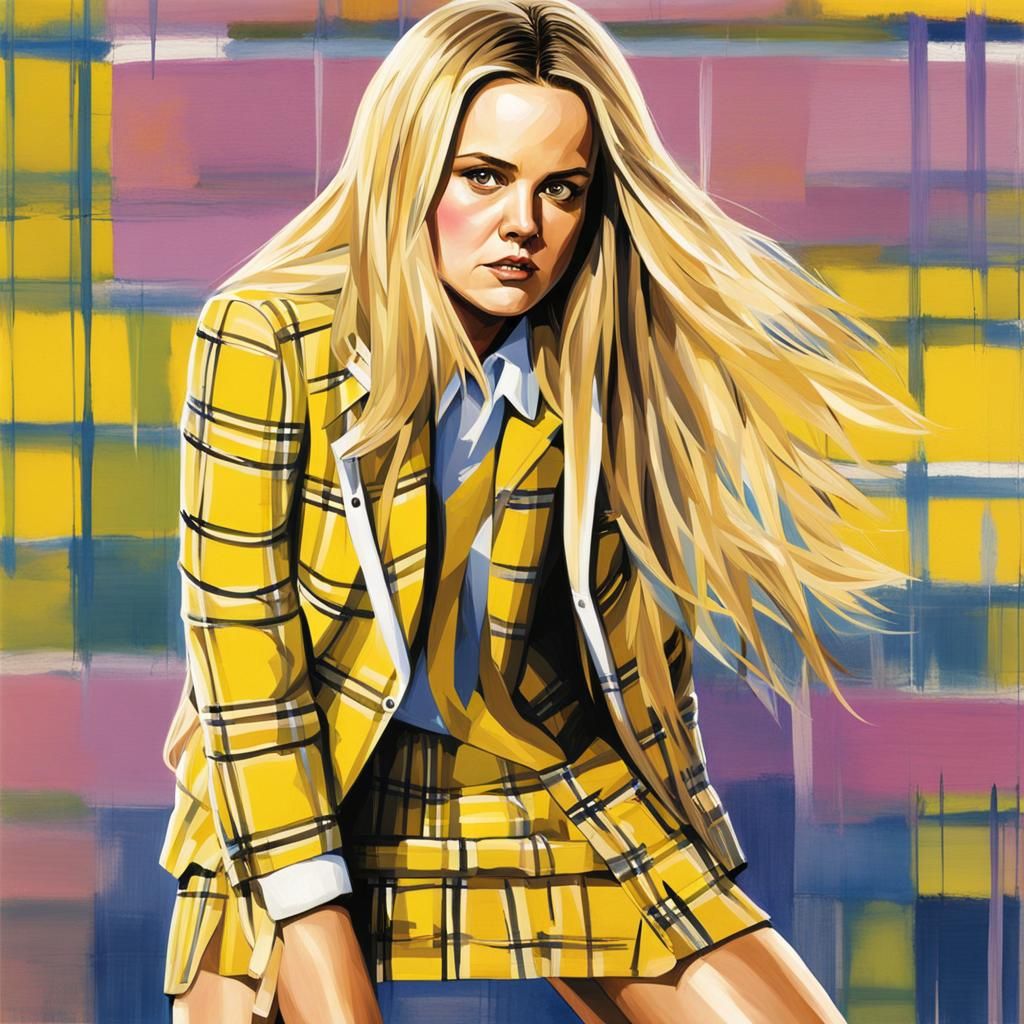 Hyperrealistic Woman in Yellow Plaid Suit