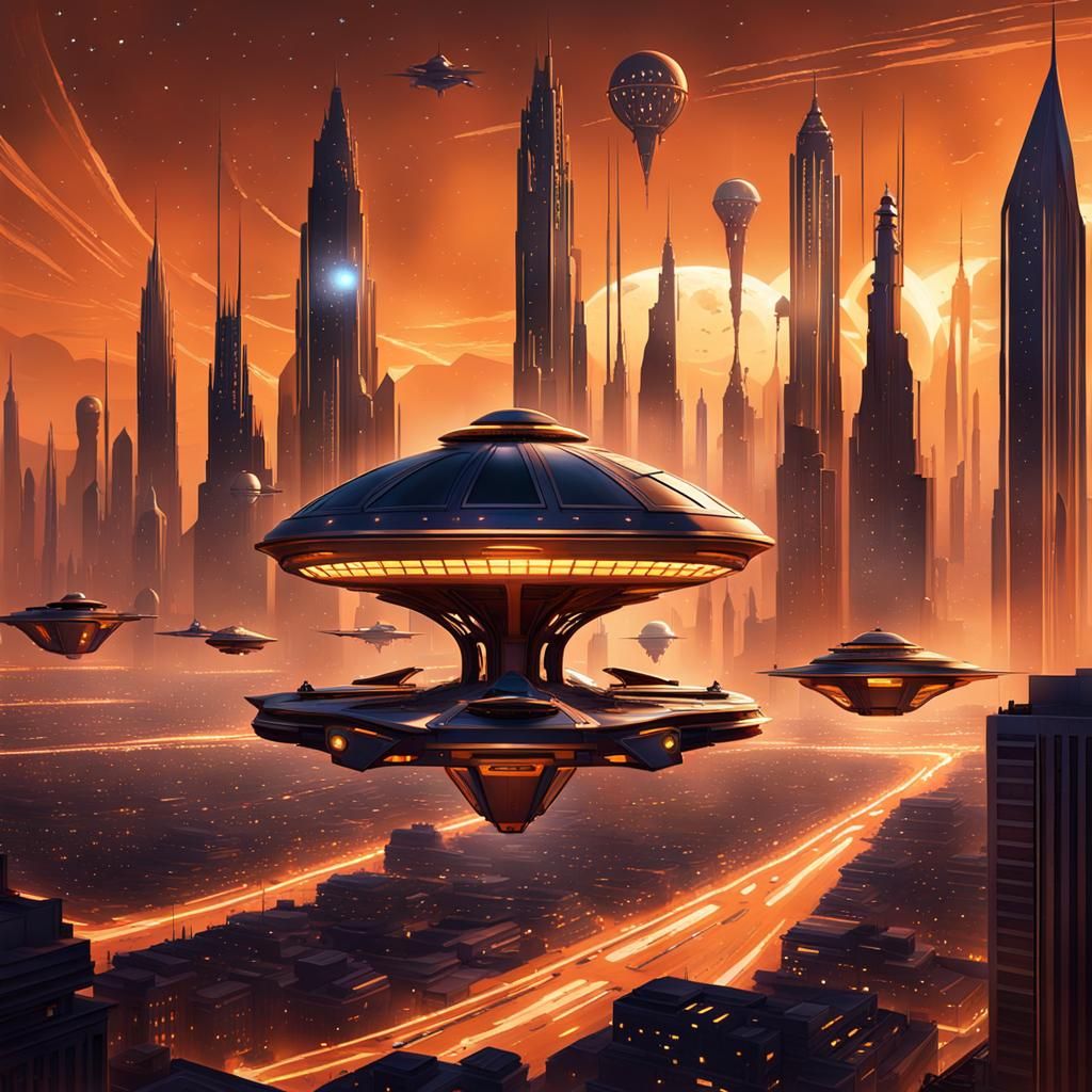 Futuristic Marsport Cityscape with Art Deco Elements