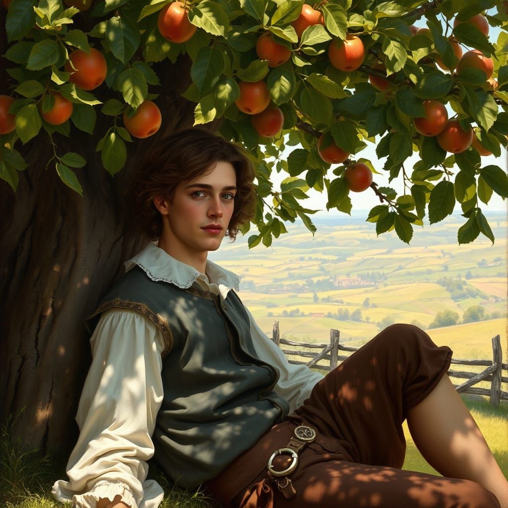 Idyllic Apple Orchard Scene in the Style of Old Masters