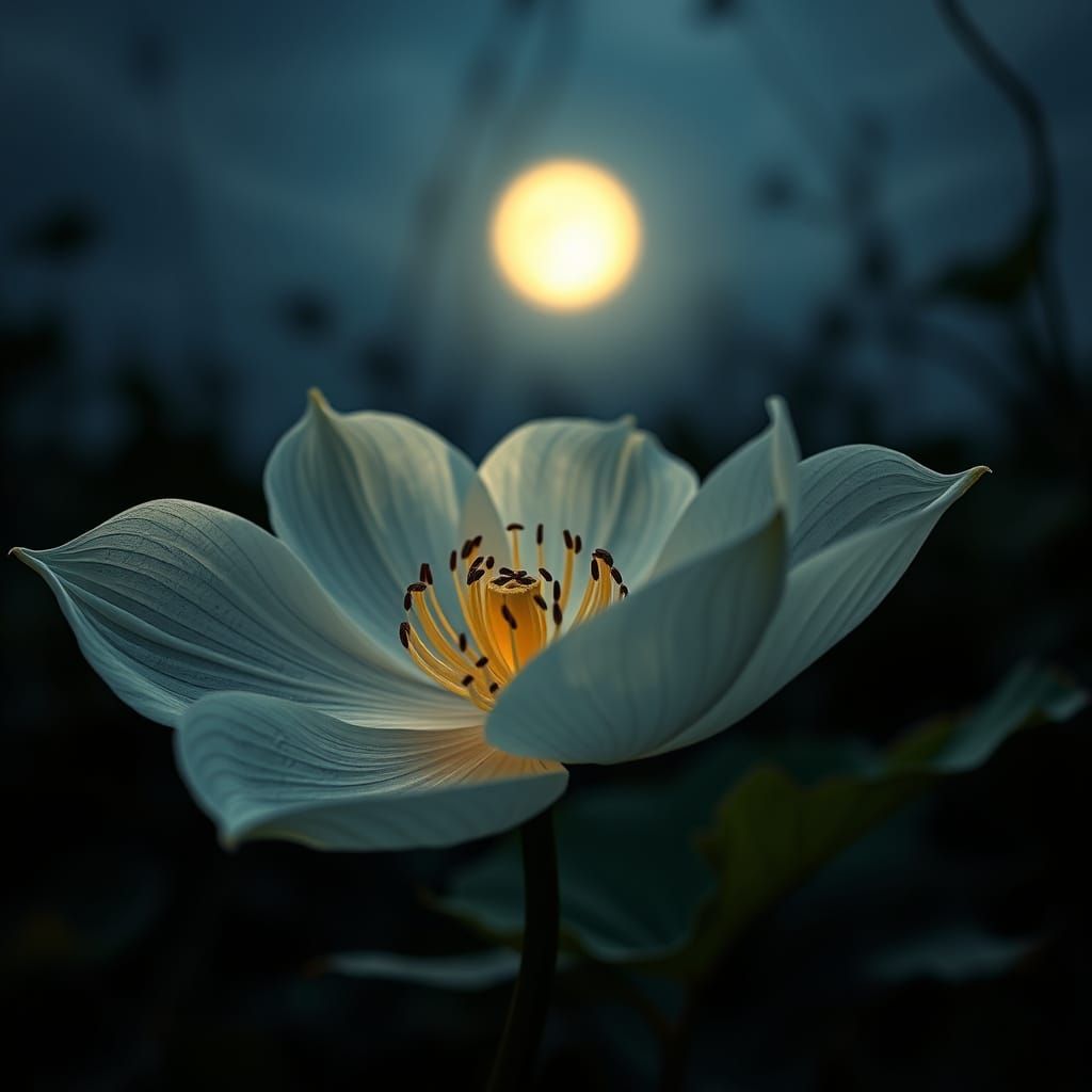 Hyperrealistic Moon Flower in Atmospheric Lighting