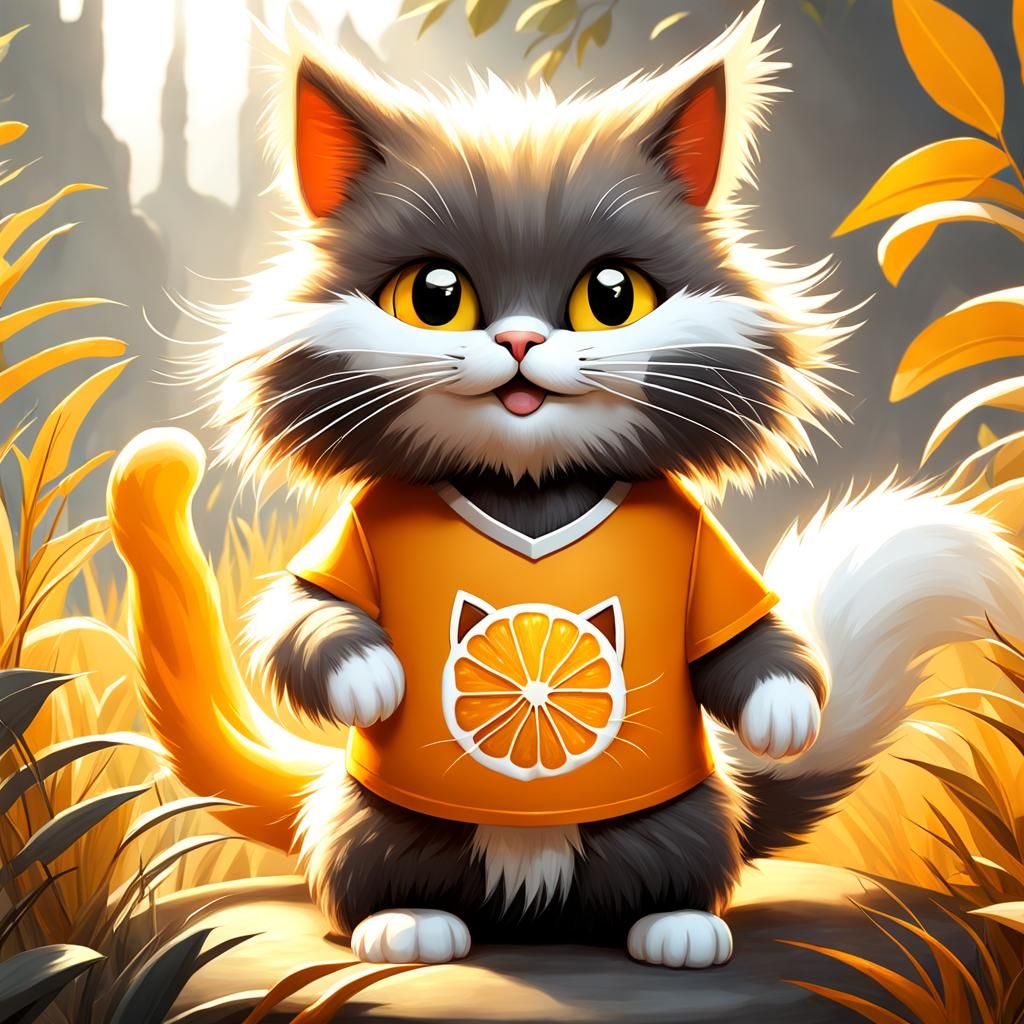 Anthropomorphic Cat in Yellow Tee Shirt