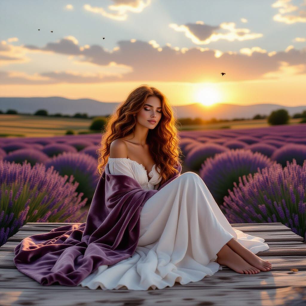 Barefoot Woman in Provence at Dawn, Hyperrealistic Style