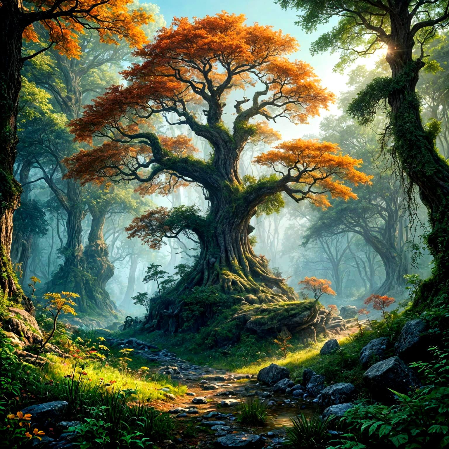 Whimsical Forest Scene in Vibrant Watercolor