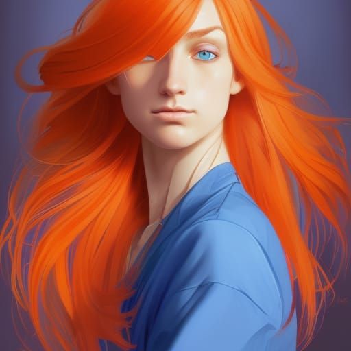 Woman with Orange Hair, Hyperdetailed Digital Portrait