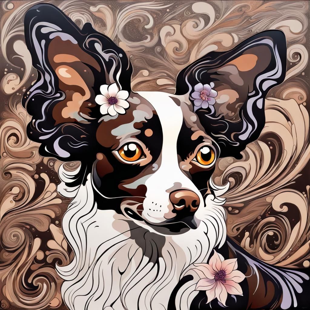 Abstract Expressionist Papillon with Floral Filigree