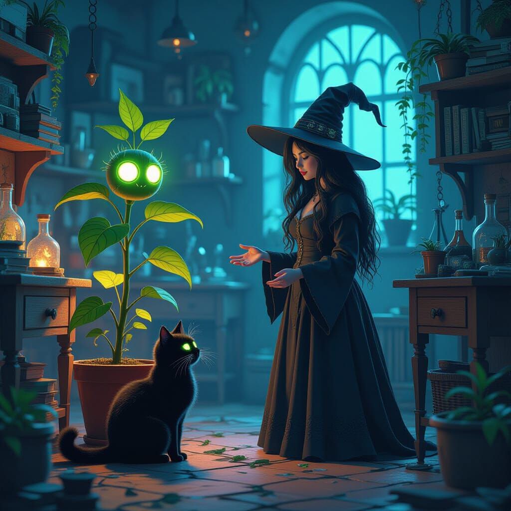 Bewildered Witch & Cat Watch Talking Plant Walk