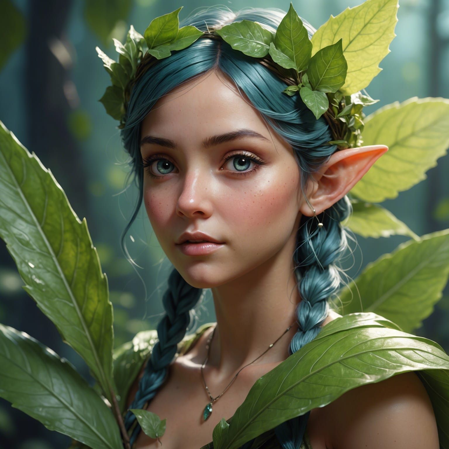 Macro Photo of Leaf Fairy in Art Nouveau Style