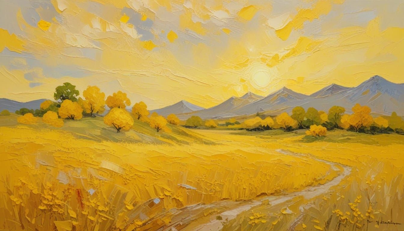 Minimalist Landscape in Yellow Glowing Tones