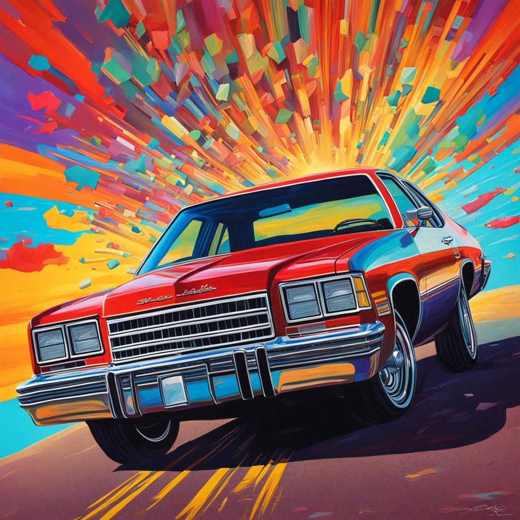 Muscular Man in 80s Chevy Impala: Hyperrealistic Art