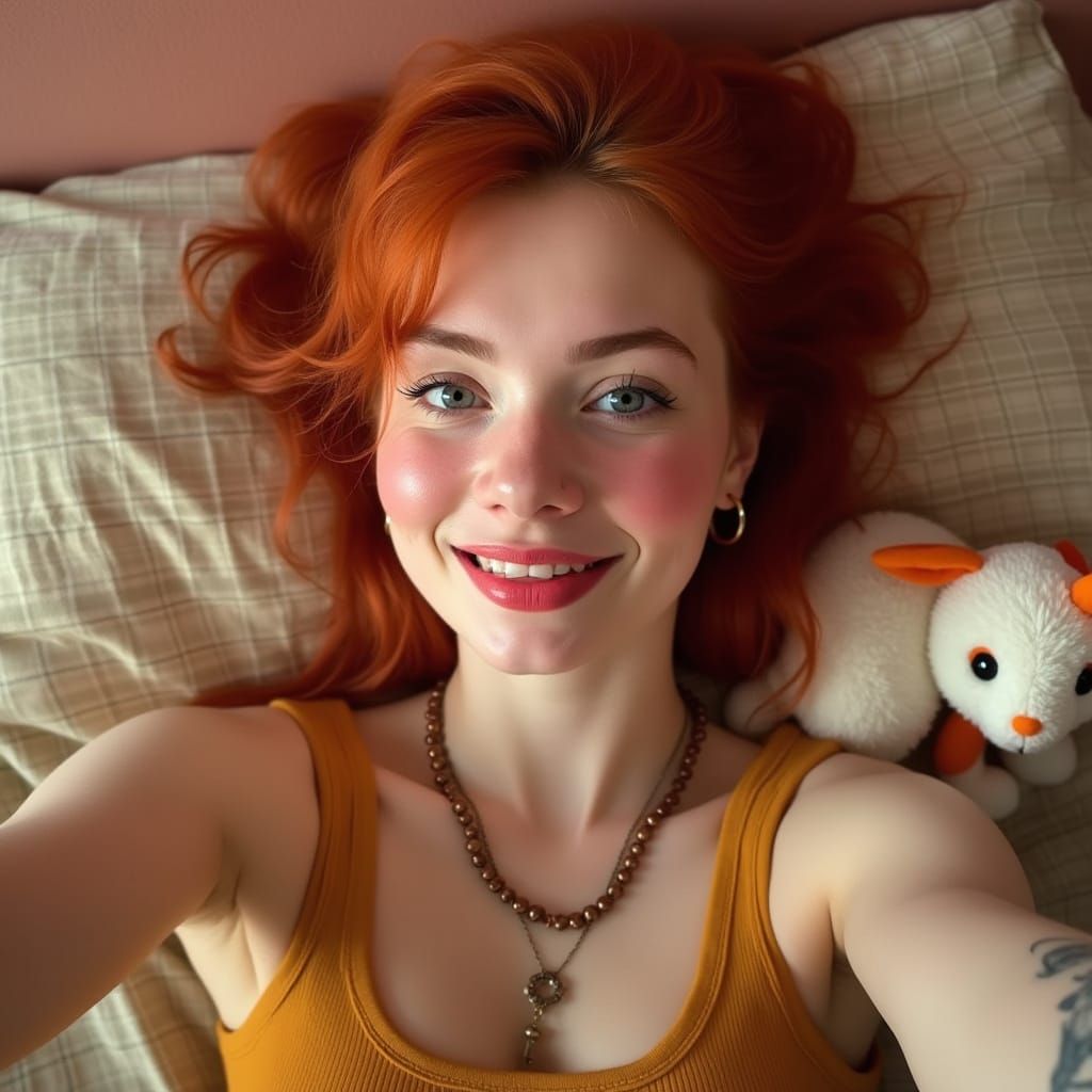 Vibrant Redhead in Cozy Bedside Scene