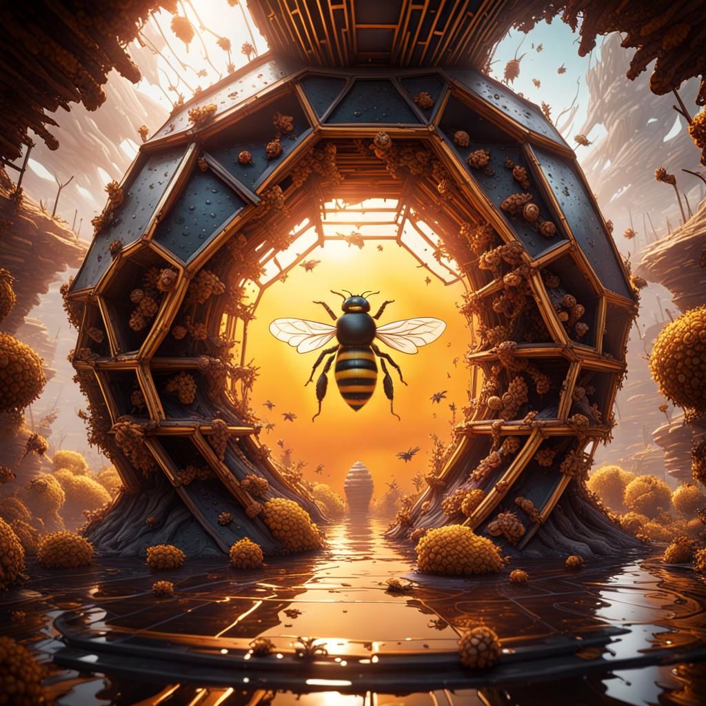 Bee's-Eye View Inside the Hive: Detailed Matte Painting