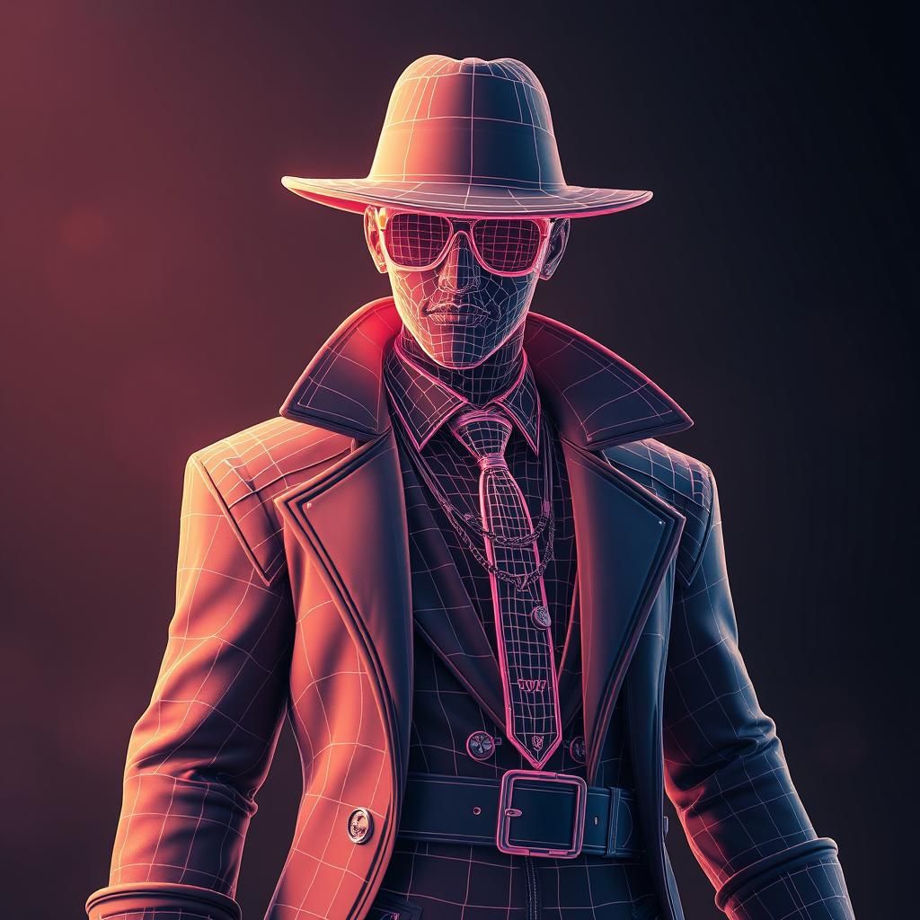 Wireframe Detective in Detailed 3D Animated Scene