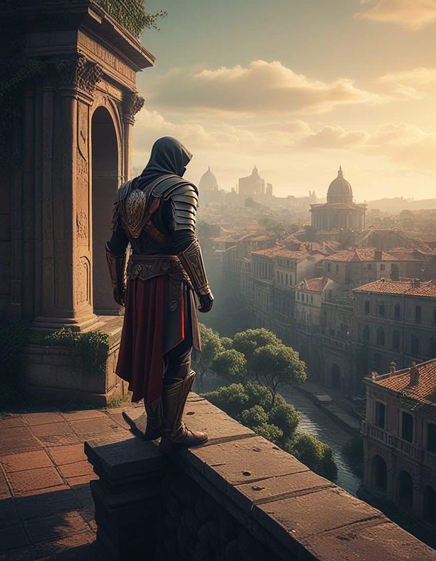 Ezio Auditore, Assassin's Creed Hero, in Golden Hour Light