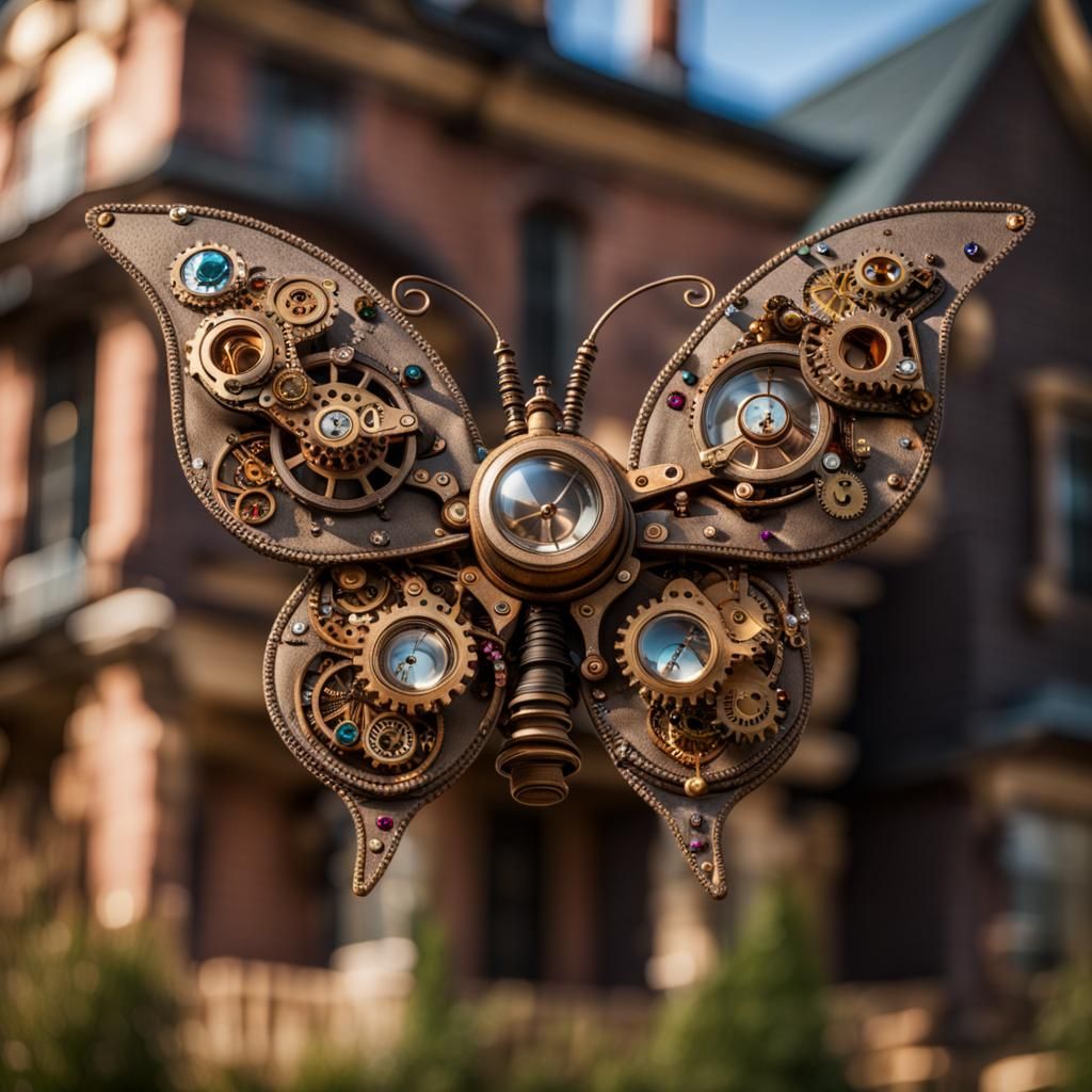 Steampunk Butterfly Jewel Flight in Bokeh Lighting
