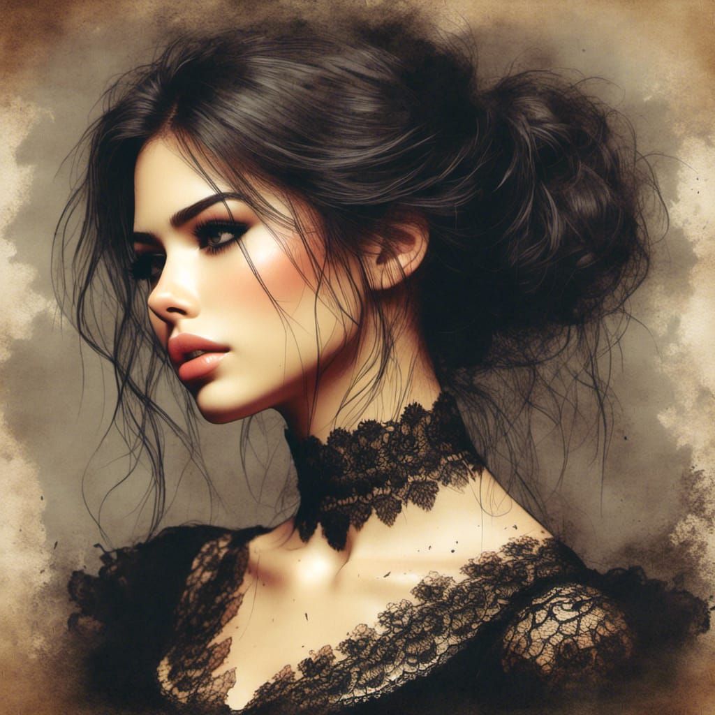 Victorian Woman in Lace: Alluring Impasto Portrait