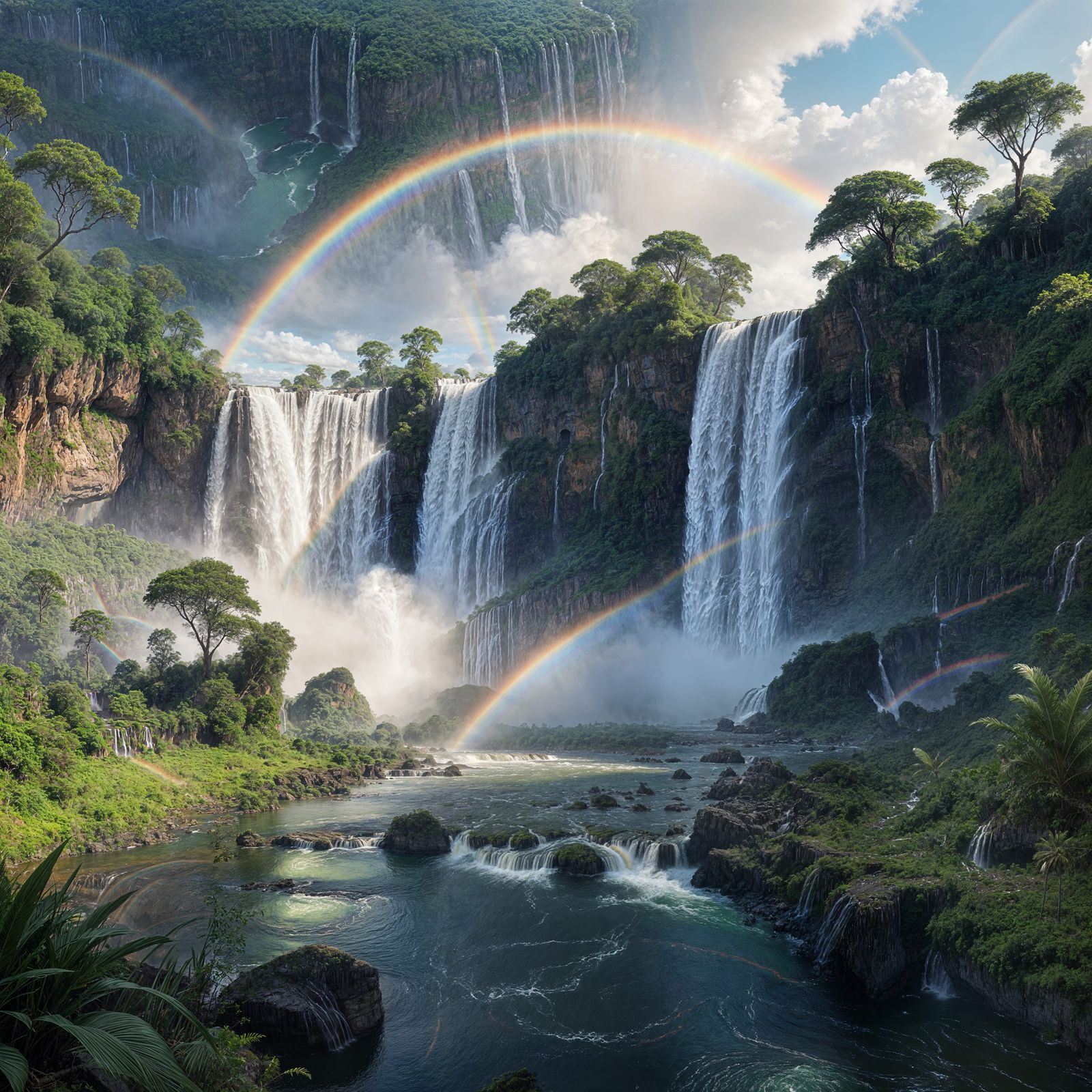 Breathtaking Hyperrealistic Guazu Falls with Vibrant Rainbow