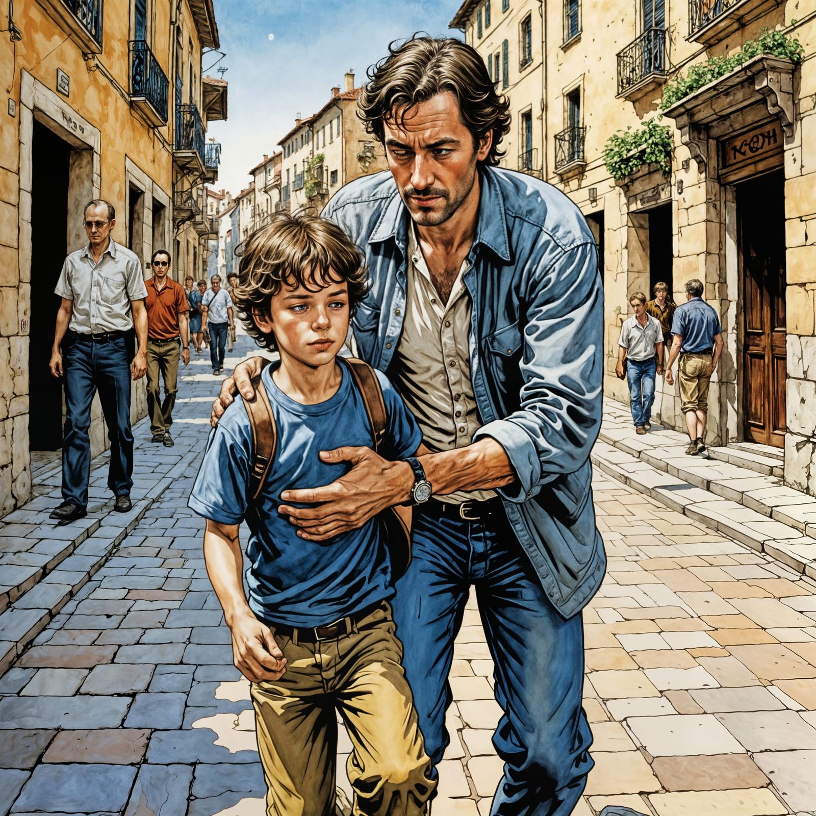 Father Catches Tripping Kid: Modern Comic Illustration