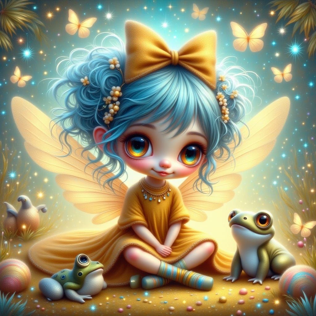 Cute Fairy Girl with Big Eyes in Dreamy Fairyland