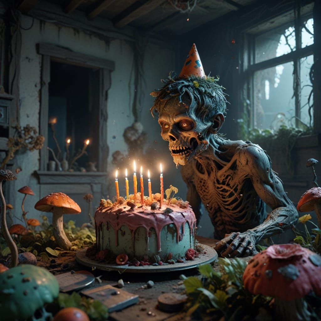 Zombie Birthday Party in Ruined House