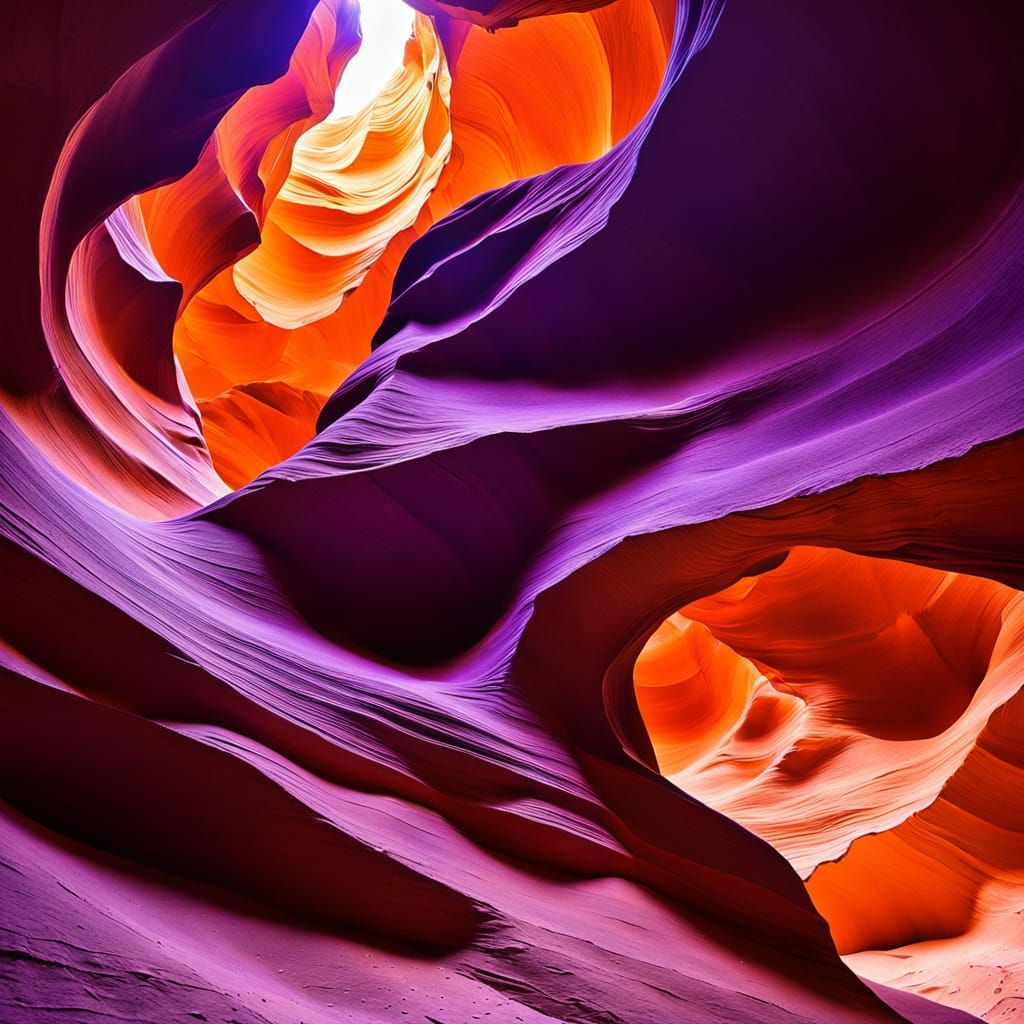 Surreal Cave Landscape in Vibrant Purple and Orange Hues