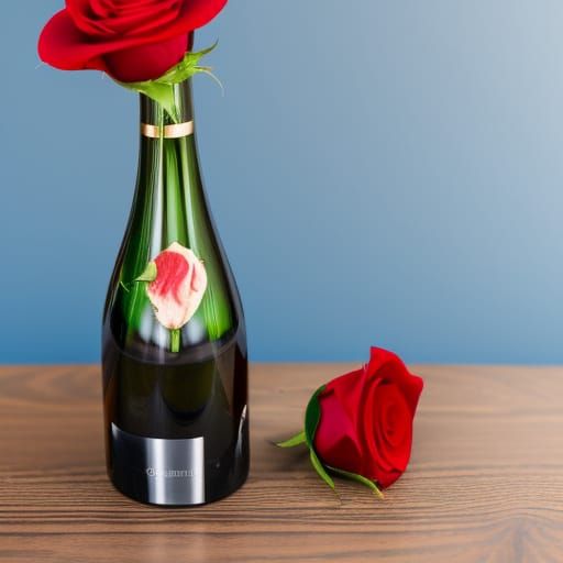 Red Roses Bloom from Champagne Bottle