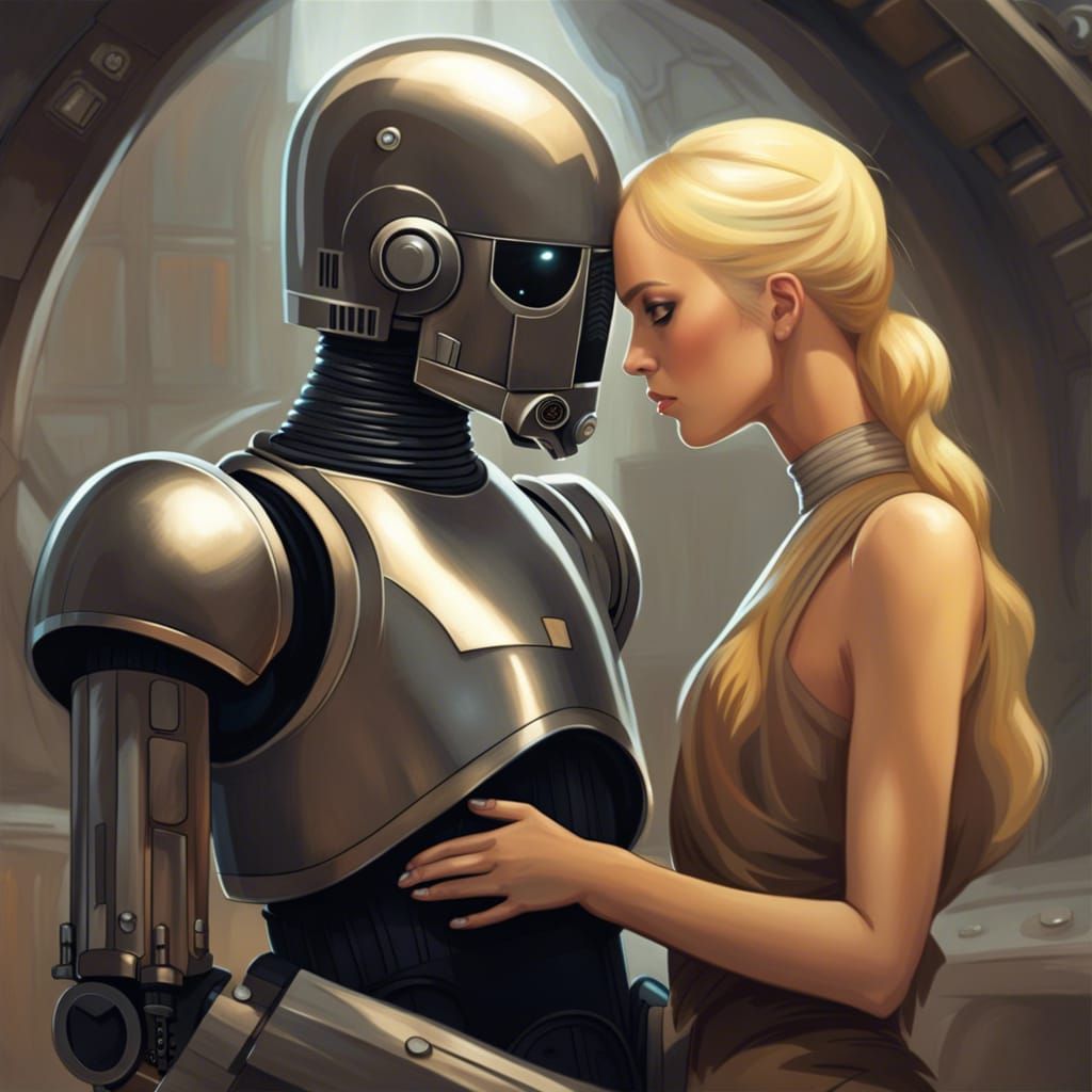 Romantic Encounter: Droid and Blonde in Star Wars Style