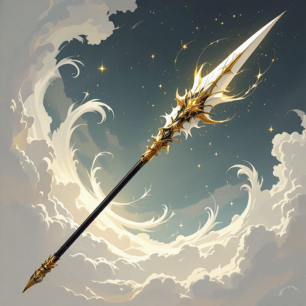 Majestic Tempest Lance in Mid-Air with Swirling Winds