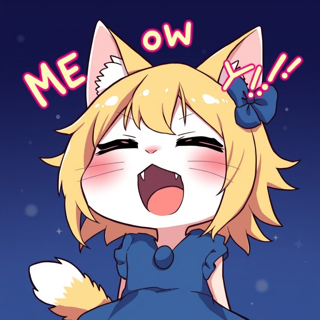 Adorable Chibi Catgirl Shouts Passionately in Vibrant Anime ...