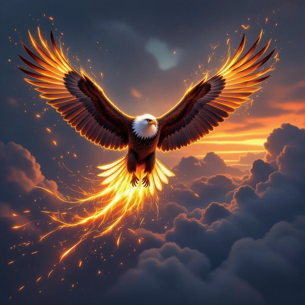 Eagle Phoenix Reborn in Fiery Flight