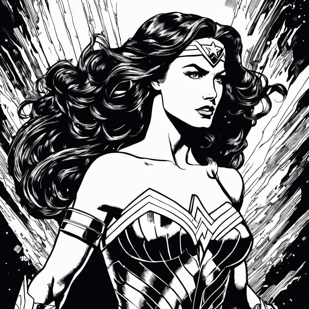 Wonder Woman: Classic Black and White Ink Drawing