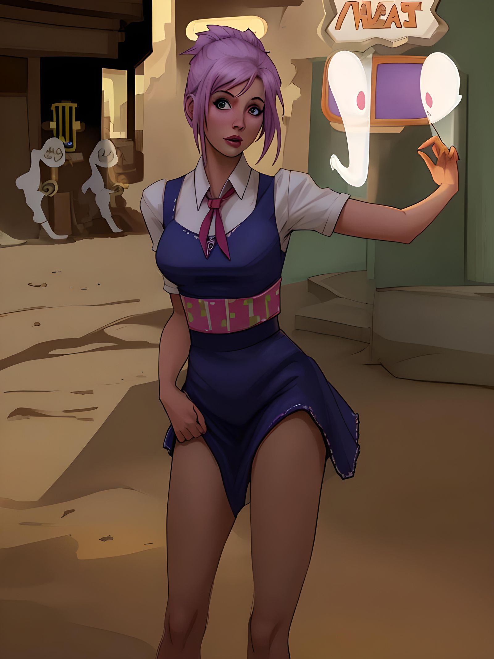 Cartoon Vegas Waitress in Desert Ghost Town