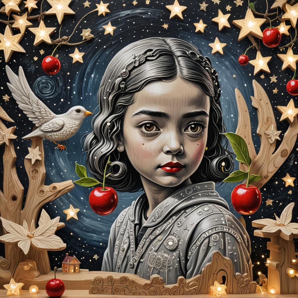 Cherry Gazing at Spaceship in Van Gogh Style