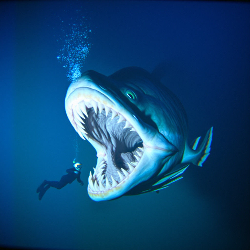 Gigantic Fish Waits in Dark Seabed